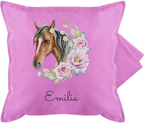 Kissenbezug - Pferd Pferde - Wunschname Pferdekopf Name I Pferdemotiv I Geschenk Pferdemädchen - 50 x 50 cm - Pink - pferdekissen Geschenke für pferdeliebhaber Reiter Horse Kissen personalisierte