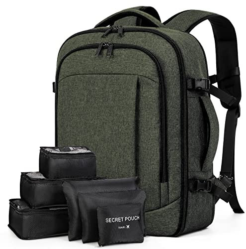 Lekespring Rucksack Handgepäck Flugzeug für Ryanair Handgepäck 40x20x25 Reiserucksack mit 6 Teilige Kleidertaschen-Packing Cubes für Kurze Tirp Business Arbeit, Dunkelgrün