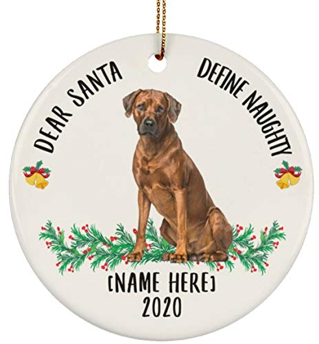 Christbaumschmuck Keramik Weihnachtsbaum Deko Mit Hanfseil Weihnachtsbaumschmuck Lustiger Personalisierter Name „Ridgeback Sitzend, Lieber Weihnachtsmann, Definieren Sie Frech“.