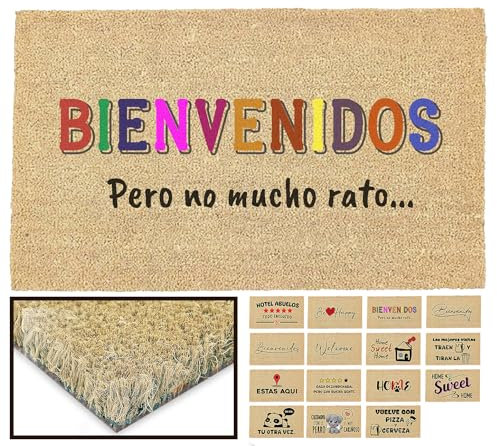 LucaHome - Felpudo Entrada casa Original y Divertido de Coco Natural - Felpudo Bienvenido no Mucho rato 33x60 - Ideal para Puertas de Exteriores Cubiertas, pasillos y entradas de hogares
