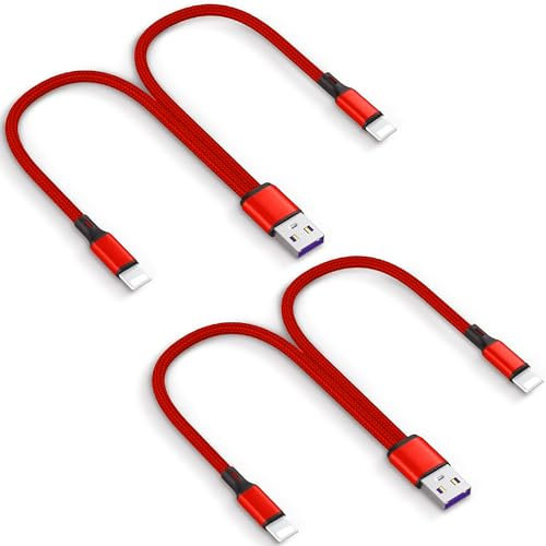 Multi IP USB Cable 0.6FT 2Pack, 2 in 1 Multiple i-Phone USB Charger, 3A Nylon Cord, USB A to Double IP Port, Compatible With Phone 14 Pro Max Plus 13 12 11 XR X, Red