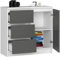 BDW - Kommode mit 3 Schubladen und 1 Tür - 80 cm breit, 77 cm hoch - Schrank, Sideboard, Mehrzweck-, Schuhschrank, Schubladenkommode, Aktenschrank - Wohn-, Schlafzimmer, Flur - Weiss/Grau