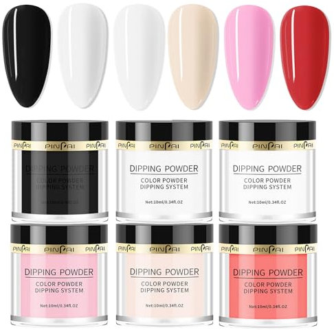 6 Colors Nail Dipping Powder Kit - Dipping Powder for Beginners - Classic All Seasons Tones French Nail Art Starter Manicure Salon DIY at Home - No Needed Nail Lamp Curing