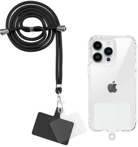 Yoedge Cordón Cuerda Universal Correa Colgante para movil con 2 Phone Lanyard Parcheas, Correas Ajustable Cuello Cadena de Nylon con Todos los teléfonos Inteligentes con Llaver, Negro