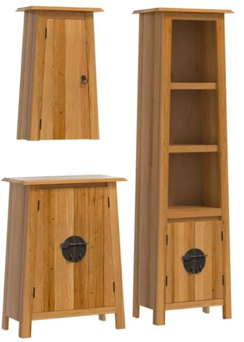 vidaXL Badmöbel Set 3-TLG., Badschrank mit Stauraum, Badezimmer Hochschrank Wandschrank Badezimmerschrank, Badezimmermöbel, Massivholz Kiefer