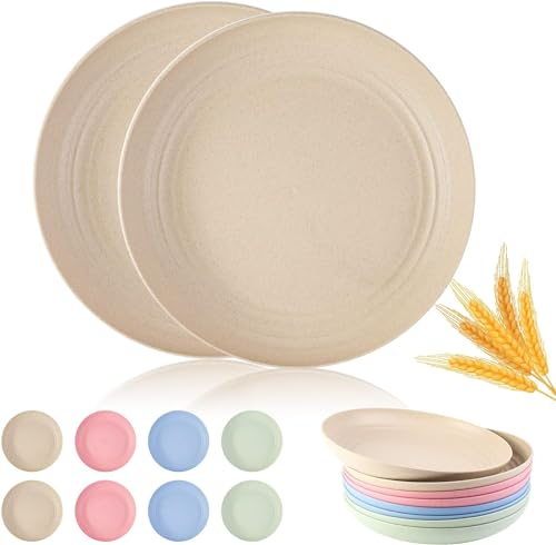 Happybase Lot de 8 assiettes plates légères et incassables de 20,3 cm en plastique, passent au lave-vaisselle, au micro-ondes, pour dessert, pizza, pâtes, pain, collation, salade, pique-nique, camping