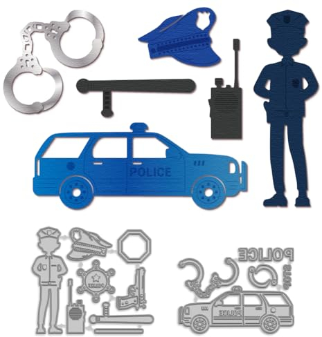 MAYJOYDIY Polizei Thema Stanzformen Polizei Abzeichen Hut Auto Metall schneiden stirbt Stop Straßenschilder Kohlenstoffstahl Schablone für Papier Karte machen DIY Scrapbooking Album Handwerk Dekor
