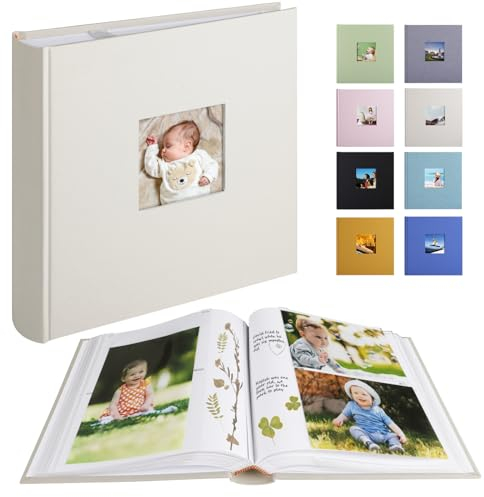 Leinen Fotoalbum Einsteckalbum mit 100 Seiten, Klein Fotoalbum zum Einstecken Fasst 200 Fotos im Format 10x15 Horizontal oder 100 Fotos im Format 13x18 Vertikal (klassisches Beige)