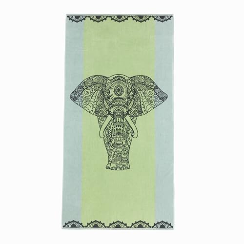 BaSaTex Strandtuch Baumwolle 90x180 cm Strandlaken Badetuch aus Frottee Velours | 100% Baumwolle | Design Elefant Grün Schwarz