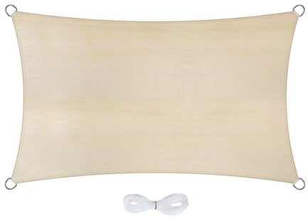 Jardinion Sonnensegel rechteckig 3 x 5 m Beige - 95% Schattierung, luftdurchlässiges Schattennetz HDPE 180 g/m², Schattiernetz mit Ösen & 6 m Seil, 97,5% UV-Schutz Terrasse/Garten