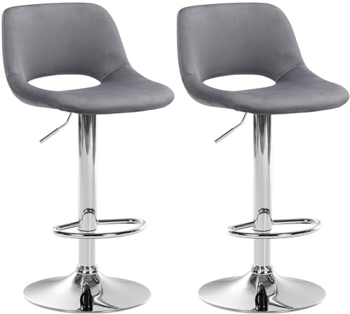 CLP 2er Set Barhocker Camden I Samt-Bezug, Farbe:dunkelgrau, Material Gestell:Metall in Chromoptik