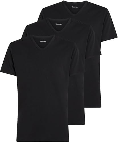 Calvin Klein Camisetas de Manga Corta Hombre Pack de 3 con Cuello de Pico, Negro (Black, Black, Black), L