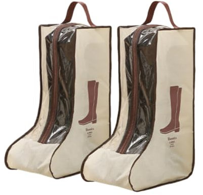 2 Set Boot Storage,Portable Short Boots and Tall Boots Storage or Protector Bag,Shoe Dust Bags,Shoe Sleeves for Travel,Clear Boots Cover,Shoes Packing Organizers for Adult Sneakers, Beige-Tall, Rikyo
