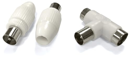 Blendend Conector de antena de TV, clavijas hembra a hembra, color blanco, ideal para conectar dispositivos de televisión y mejorar la señal.
