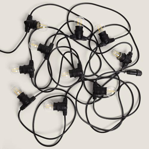 LEDKIA LIGHTING Set Lichterkette Außen IP44 10m Schwarz + 10 LED Glühbirnen Filament B22 2W G45 4000K Neutralweiß