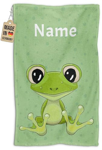 PR Print Royal Kinder-Handtuch mit Name personalisiert - Frosch - Geschenk für Jungen und Mädchen, Tier Geschenke, Kindertag, Handtuch Personalisieren | Fotohandtuch 50 x 30 cm