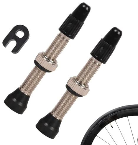 Tubeless ventiler - silverventiler, set med 2 silverförkromade mässingsventiler, 45 mm, med ventilkärnsverktyg ingår, slagtåliga, perfekta för cyklar