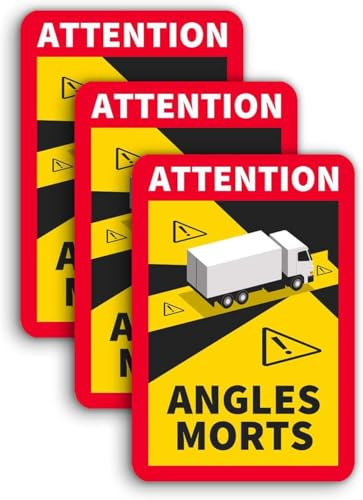 3 Stück Attention Angles Morts für LKW und Wohnwagen 25 x 17 cm Aufkleber Sticker Hinweiszeichen Schild Frankreich mit UV Schutz speziell für Außenbereich von SVENOVA