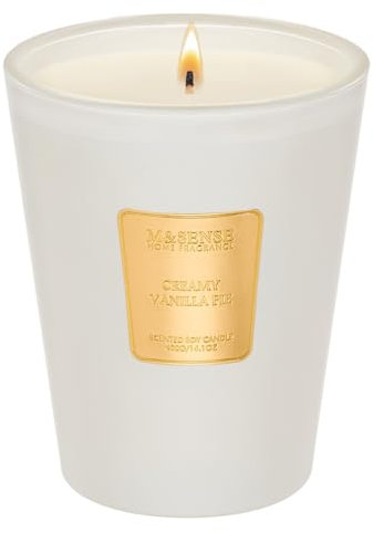 M&SENSE Duftkerze im Glas Vanille-Kuchen | 400g Sojawachskerze, 75 Std. Brenndauer, Süßer Duft, Non Toxic | Geeignet für Heim Deko| Geschenk für Frauen