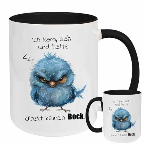 camolo Kaffetasse mit Spruch | 330 ml Keramik-Tasse Schwarz-Weiß | Made in Germany | hochwertige Keramik | Geschenkidee | Ich kam, sah und hatte direkt keinen Bock