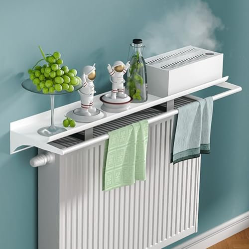 Verbesserte Heizkörperverkleidung Weiß mit Handtuchstange, 14cm Tiefes Heizkörperregal Ohne Bohren, Heizungsregal aus Aluminiumlegierung mit Einfach zu Montierender Halterung,L 90cm/35.7in
