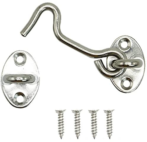 Gancho para cabina, cierre de ojo y perno para cerraduras de puertas, puntal de ventana, soporte silencioso, acero inoxidable, 75 mm, plata