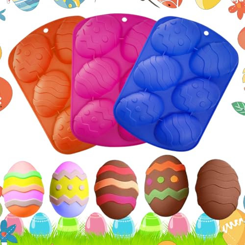 Osterei Silikonformen, Osterdeko Osterei Backform Kuchenform, Ostereier 3D Seifenform Silikon, Osterei Backform Form Tablett für Schokolade Süßigkeiten Badebombe Osterdeko, 3 Stück