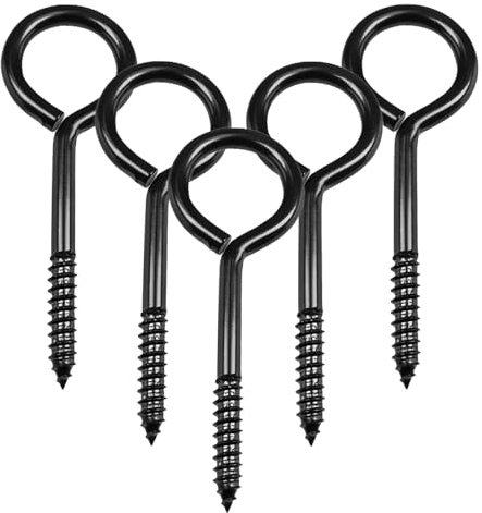 5 Pcs 5 Inch Eye Hooks Screw in Vine Eyes, Eye Bolts Heavy Duty, Black Screw Hooks Eyelet Screws for Hanging Tie-Downs Lifting Securing Cables Plants Decorations