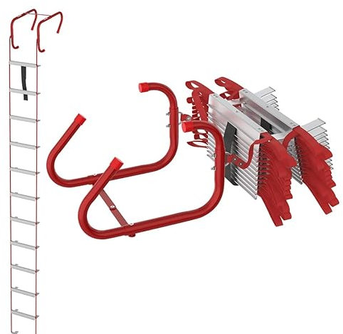 Aufun Feuerfeste Rettungsleiter, Rot Fluchtleiter Strickleiter Notleiter Mehrzweckleiter Notfallsicherheit Tragbar Klettern Rettung Seilleiter für Fenster und Balkon, bis 450 kg (7.5 M / 23 Sprossen)