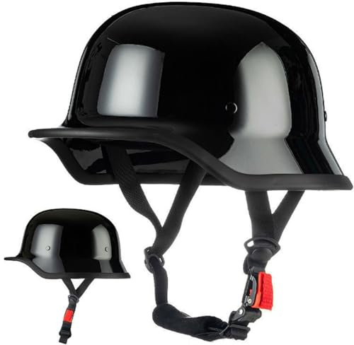Jethelm Retro, Motorradhelm Jethelm Roller-Helm, Deutscher Stil Halbschale Helm, Herren Und Damen Vintage Halbgesicht Chopper Helm, Scooter-Helm, DOT/ECE-Zugelassen 4,L