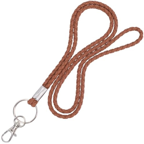 CALFOVERA Geflochtenes Umhängeband aus PU-Leder, 86 cm, robust, langes Halsband, handgefertigt, Halskette, Abzeichen, Armband, Schlüsselanhänger, Schnur mit Metallverschluss für Ausweishalter