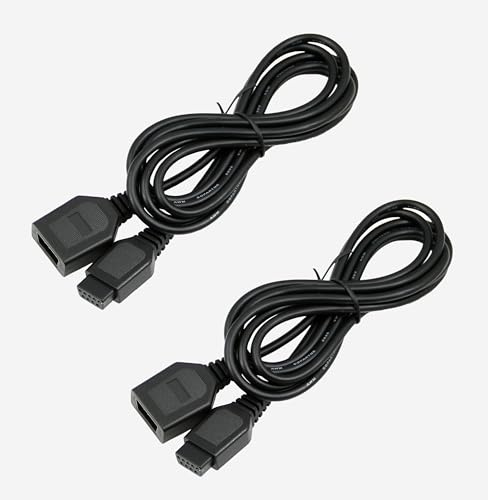 RHINORO Confezione da 2 cavi di prolunga per controller console di gioco, compatibile con SEGA Genesis Mega Drive MD1 MD2 MD3, 1,8 m, 9 pin, nero