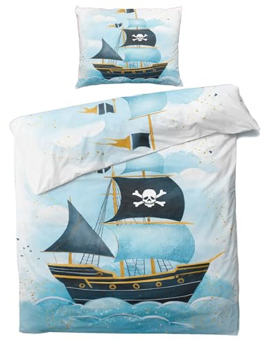 Venivici Winter Bettwäsche 135x200 Nautisch - Kinder Piraten Segelboot Bettbezug 135 x 200 2er Set, Weiche & Angenehme Mikrofaser Bettbezüge & Kissenbezug 80x80, Bettwäsche-Sets mit Reißverschluss