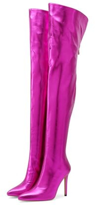 Generico Donna Tacco A Spillo Alto Stivali Lunghi Punta Appuntita Stivali sopra Il Ginocchio Pelle PU Stival Alti alla Coscia con Cerniera,Viola,36 EU