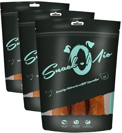 SNACKOMIO - Snack Premium pour Chiens - Rouleau à mâcher croquant au Blanc de Poulet, sans céréales, 3 Paquet (1 x 150g)