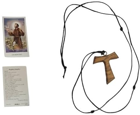 BLUSUPERSHOP Collar con cruz Tao Tau de madera olivo molado de gran calidad y fabricación cuerda con nudos de San Francisco colgante rosario religioso protege mi Santino regalo