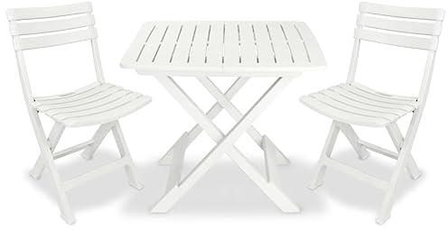 Tonture 3-TLG. Bistro-Set Klappbar Kunststoff Weiß, Wetterfest Gartenmöbel Balkon Essgruppe, Modernes Design für Außenbereich, Platzsparend Klappbar, Ideal für Terrasse und Garten