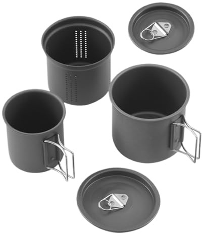 Campingbecher – Aluminium, 3,7 X 3,7 X 3,07 Zoll, Stapelbares Kochgeschirr-Set, Klappbarer Griff | Leichtes Outdoor-Campingbecher-Set, Tragbares Geschirr Zum Wandern, Picknick, Angeln, Bushcraft, Surv