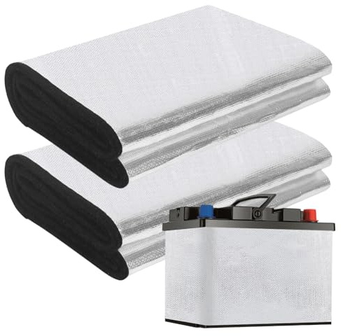 Batterie Isolationsset 2 Stück, 18 cm x 102 cm Batteriedecke Isolierung, 3 mm Dicke, Kältebeständig und Flammhemmender Hitzeschild, für Auto, LKW, Wohnmobil, Boot, ATV, Motorrad, Rasenmäher, Anhänger