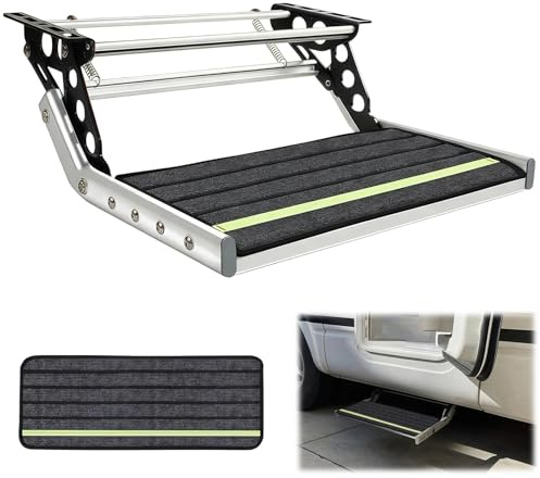 Zenselect Manuelle Wohnmobil Treppe, Klappbare Wohnwagen Trittstufe mit Rutschfester Matte, Einlagig Trittstufe Wohnmobil für Wohnmobil Camper Van Reiseanhänger, Maximal Tragende 200 kg