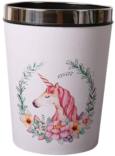 FELTECHELECTR Papelera Unicornio de Plástico 12 Litros para Habitación Infantil y Hogar, Cubo de Basura Decorativo Diseño de Círculo Prensado y Textura Mármol, Adecuado para Oficina y Baño