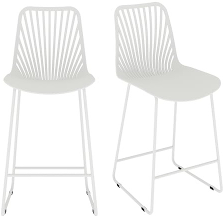 JIJIAN Barhocker 2er Set, PP Kunststoff Barstuhl mit Fächerförmigem Gitterrücken & Stabilem Metallgestell, 65cm Sitzhöhe, 150kg Belastbarkeit, für Küche, Bar, Frühstückstheke, Außenbereich, Weiß