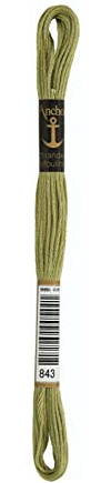 Anchor Sticktwist 4635000-00843 gelboliv Stickgarn, 100% Baumwolle