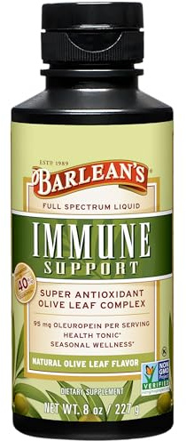 Barlean's Olive Leaf Complex Liquid Immune Support Supplement, 95mg Oleuropein Antioxidants, 8 oz