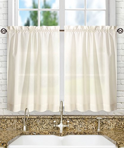 Ellis Curtain Stacey Sheer 56-by-30 Inch Tailored Tier Pair Curtains, Ice Cream, 56x30