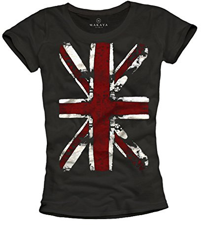 Cooles England T-Shirt für Frauen Union Jack Flagge schwarz Damen S M L