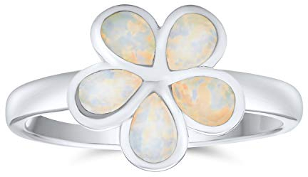 Weiß Erstellt Opal Hawaiianischen Plumeria Flower Ring Für Frauen Für Jugendliche .925 Sterling Silber Oktober Birthstone