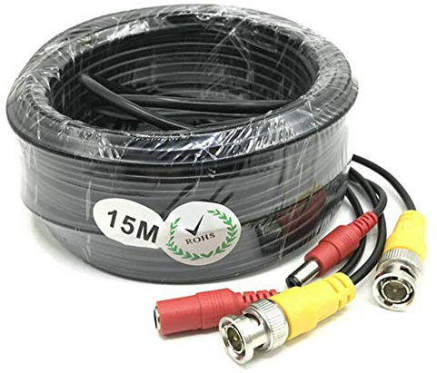 BW 15M / 49.2 Füße BNC Video-Stromkabel für CCTV-Kamera DVR Sicherheitssystem (15M) - Kabeltyp: 0.2mm², Kabel OD: 4.0mm