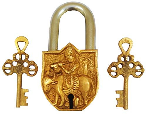Purpledip handgefertigt Messing antik Vorhängeschloss mit srikrishna (10013)