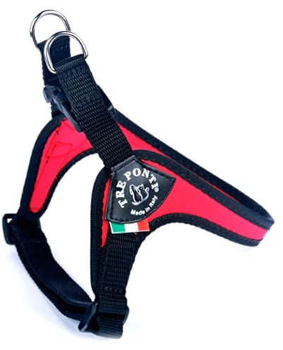 Tre Ponti Geschirr Easy Fit Classic with adj. Belly mit schwarzen Rand rot 42 - 47 cm bis ca. 7 kg